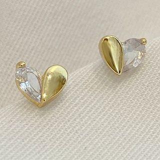 Heart Faux Crystal Earring 1 Pair - Gold & Transprent - One Size
