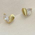 Heart Faux Crystal Earring 1 Pair - Gold & Transprent - One Size