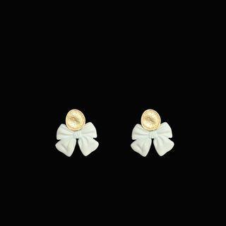 Bow Alloy Earring 1 Pair - Gold & White - One Size