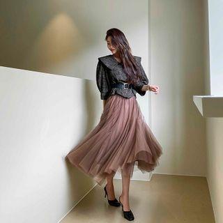 Tulle Overlay Maxi Swing Skirt