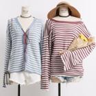 Reversible Loose-fit Lace-up Striped Knit Top