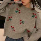 Cherry Applique Cropped Sweater