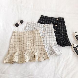 Ruffle Hem Beaded Tweed Mini Skirt