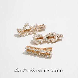Faux Pearl Hair Clips Bow - One Size