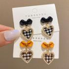 Bow Heart Houndstooth Alloy Dangle Earring