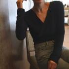 Long-sleeve V-neck T-shirt Black - One Size