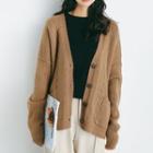 Pocket-front Long-sleeve Cable-knit Cardigan