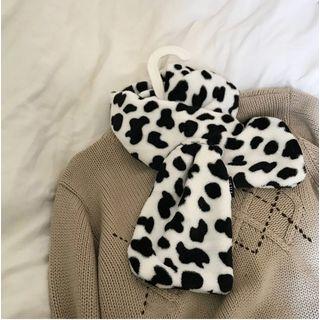 Coral Fleece Milk Cow Print Scarf Black & White - One Size