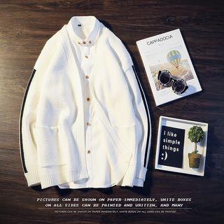Pocketed Striped Trim Open-front Cardigan