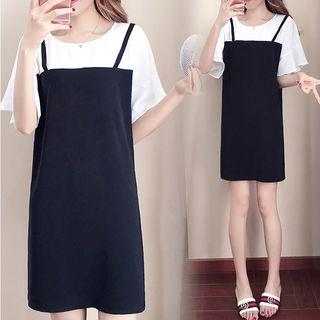 Bell Elbow-sleeve Mock Two-piece Dress