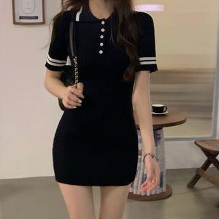Short-sleeve Polo Knit Sheath Dress