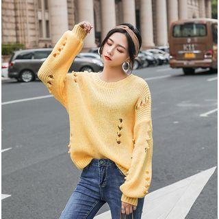 Ripped Faux Pearl Sweater