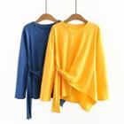 Long-sleeve Asymmetrical Tie-waist T-shirt