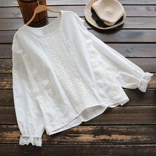Lace Panel Blouse White - One Size