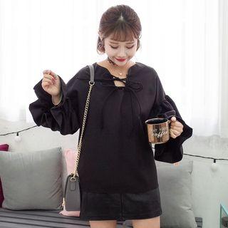 Plain Lace Up Detailed Long Sleeve Top