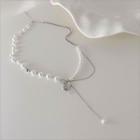 Melting Heart Pendant Faux Pearl Alloy Necklace Silver - One Size