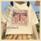 Printed Elbow-sleeve T-shirt Almond - One Size