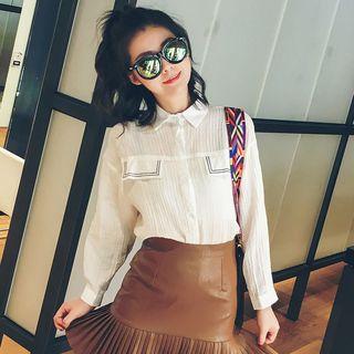 Accordion Long-sleeve Chiffon Blouse