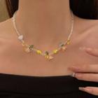 Flower Faux Crystal Pendant Alloy Necklace Gold - One Size