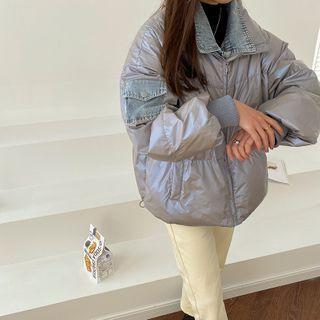 Mock Two-piece Patent Padded Zip-up Jacket