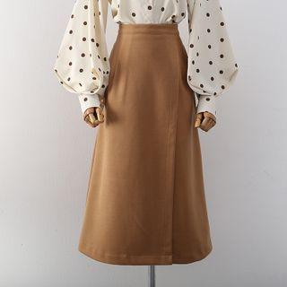 High Waist Slit Woolen Skirt