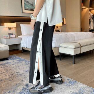 Striped Button-up Cropped Straight Leg Pants