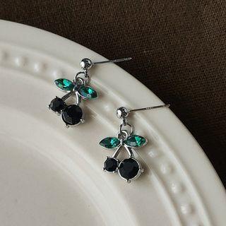 Rhinestone Cherry Drop Earring 1 Pair - C - 201 - Dark Green & Black - One Size