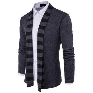 Open Front Striped Trim Cardigan