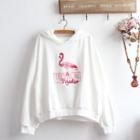 Flamingo Embroidery Hoodie White - One Size