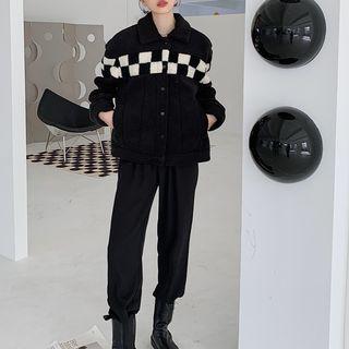 Checkerboard Panel Button-up Jacket
