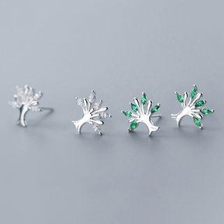 925 Sterling Silver Rhinestone Tree Earring