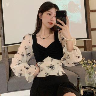 Square Neck Floral Panel Mock Two Piece Dress