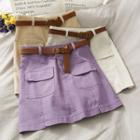High-waist Slited Mini Skirt With Belt