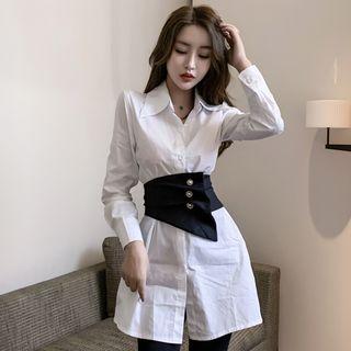 Set: Long-sleeve Mini Shirtdress + Corset Belt