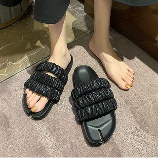 Shirred Strap Slide Sandals
