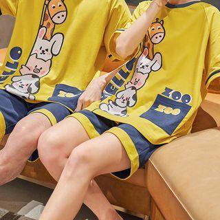 Couple Matching Loungewear Set : Short-sleeve Animal Print Top + Shorts