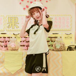 Set: Short-sleeve Panda Embroidery Top + Shorts