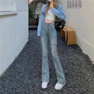 Mid Waist Distressed Bootcut Jeans
