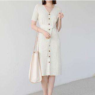 Single Breasted V-neck A-line Dress