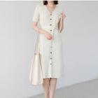 Single Breasted V-neck A-line Dress