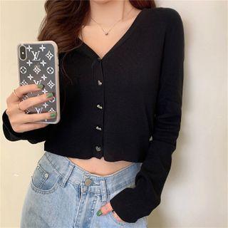 Cropped Heart Button Cardigan
