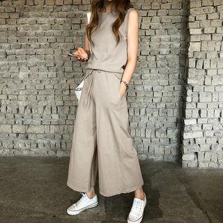 Set: Sleeveless Top + Drawcord-waist Culottes