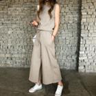 Set: Sleeveless Top + Drawcord-waist Culottes