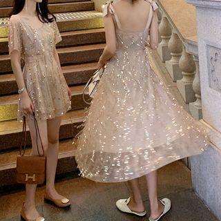 Sequined Short-sleeve Playsuit / Midi Dress