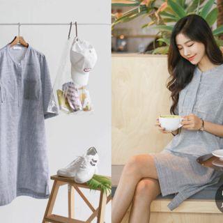 Half-placket Stripe Mini Shirtdress