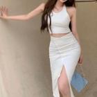 Halter Cut-out Slit Dress