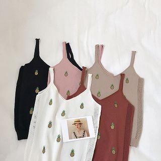 Pineapple Embroidered V-neck Knit Camisole Top