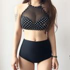 Mesh Panel Dotted Bikini
