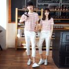 Couple Matching Striped Short-sleeve T-shirt / Crop Pants