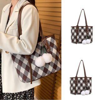Set: Argyle Tote Bag + Cherry Pom Pom Bag Charm